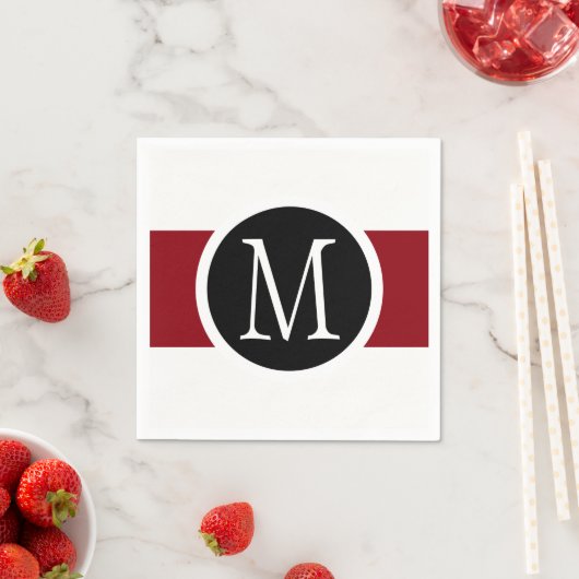 Stijlvol Elegant Black, White & Red Line Monogram Servetten (Insitu)