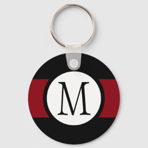 Stijlvol Elegant Black, White & Red Line Monogram Sleutelhanger