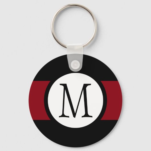 Stijlvol Elegant Black, White & Red Line Monogram Sleutelhanger (Voorkant)