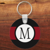 Stijlvol Elegant Black, White & Red Line Monogram Sleutelhanger (Voorkant)