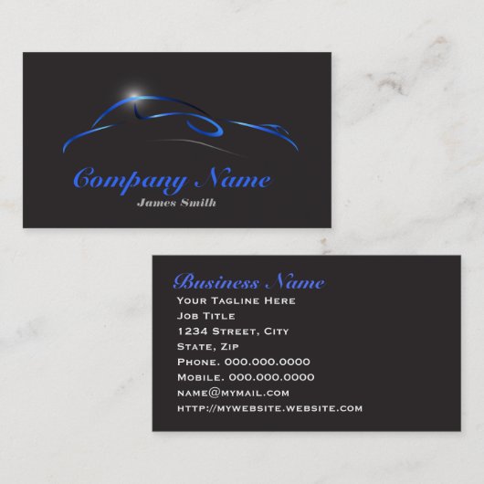 Stijlvol elegant blauw op zwart automatisch detail visitekaartje (Voorkant / Achterkant)