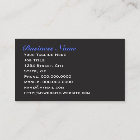 Stijlvol elegant blauw op zwart automatisch detail visitekaartje (Achterkant)