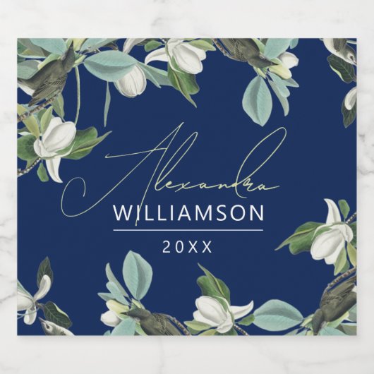 Stijlvol elegant blauw wit en groen bloemfeest sparkling wijnetiket (Enkel label)