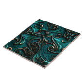 Stijlvol Elegant Blauwgroen Faux reliëfleer Tegeltje (Zijkant)