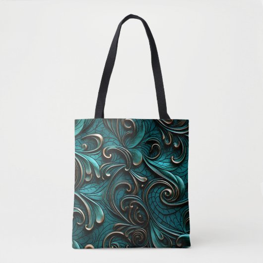 Stijlvol Elegant Blauwgroen Faux reliëfleer Tote Bag (Voorkant)