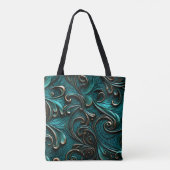 Stijlvol Elegant Blauwgroen Faux reliëfleer Tote Bag (Achterkant)