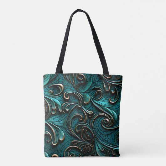 Stijlvol Elegant Blauwgroen Faux reliëfleer Tote Bag (Achterkant)