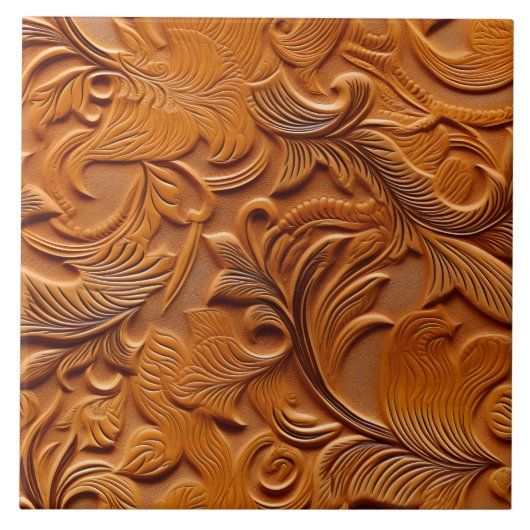 Stijlvol Elegant Camel Bruin Faux reliëf leer Tegeltje (Voorkant)