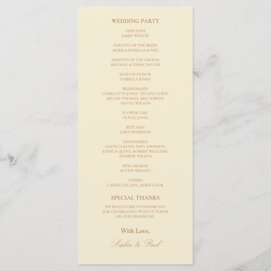 Stijlvol Elegant Cream Beige Trouwprogramma (Achterkant)