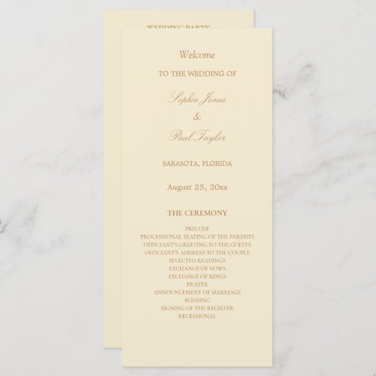 Stijlvol Elegant Cream Beige Trouwprogramma (Voorkant / Achterkant)