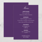 Stijlvol Elegant Donker Paarse Bruiloft Menu (Voorkant / Achterkant)