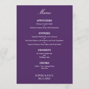 Stijlvol Elegant Donker Paarse Bruiloft Menu