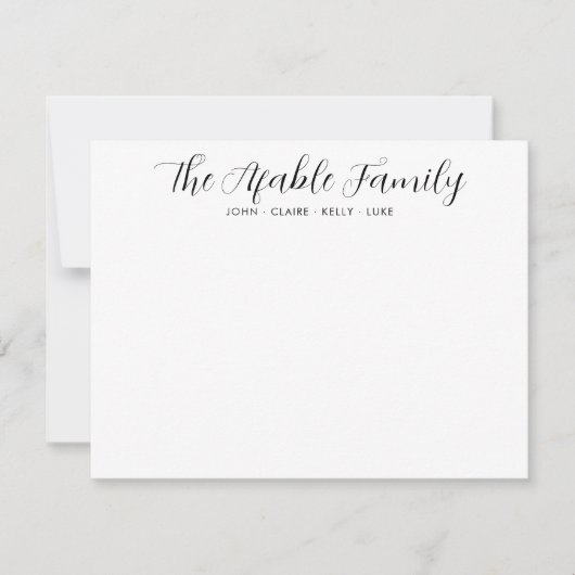 Stijlvol elegant familienaam Couple Black Script N Notitiekaartje (Voorkant)