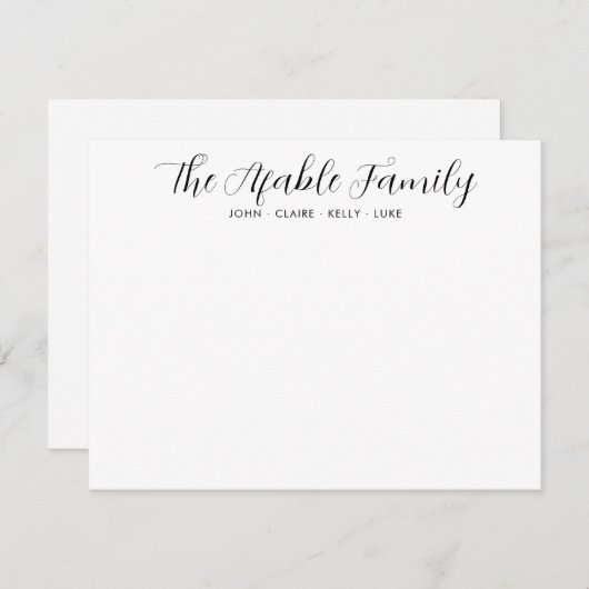 Stijlvol elegant familienaam Couple Black Script N Notitiekaartje (Voorkant / Achterkant)