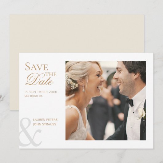 Stijlvol elegant fotohuwelijk sparen de datum kaart (Voorkant / Achterkant)
