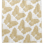 Stijlvol Elegant Gold Butterfly Pattern White Douchegordijn (Voorkant)