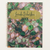 Stijlvol Elegant Goud Smaragdgroen Mozaïek Jaarlij Planner (Voorkant)