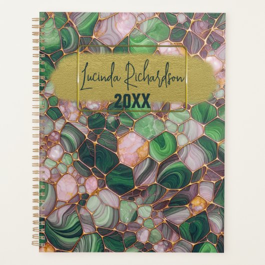 Stijlvol Elegant Goud Smaragdgroen Mozaïek Jaarlij Planner (Voorkant)