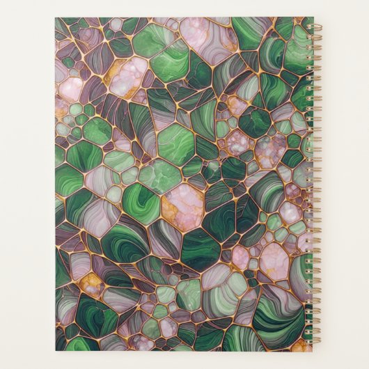 Stijlvol Elegant Goud Smaragdgroen Mozaïek Jaarlij Planner (Achterkant)