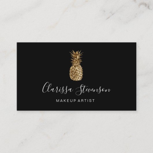 Stijlvol elegant goudanananasje make-up kunstenaar visitekaartje (Voorkant)