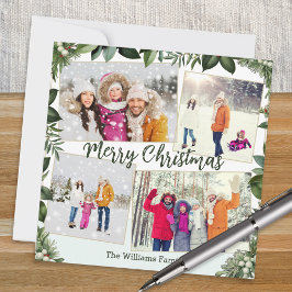 Stijlvol Elegant Groen 4 Foto Collage Kerstmis Feestdagenkaart
