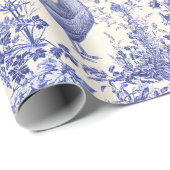 Stijlvol Elegant  Haan Blauw Bloemen Toile Cadeaupapier (Rol Hoek)