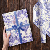 Stijlvol Elegant  Haan Blauw Bloemen Toile Cadeaupapier