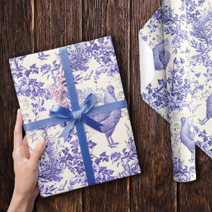 Stijlvol Elegant  Haan Blauw Bloemen Toile Cadeaupapier