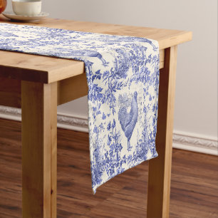 Stijlvol Elegant Haan Blauw Bloemen Toile Korte Tafelloper