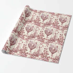 Stijlvol Elegant Haan Rood Bloemen Toile Cadeaupapier