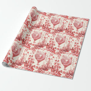 Stijlvol Elegant  Haan Rood Bloemen Toile Cadeaupapier