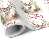 Stijlvol & Elegant Herten Kerstgroen Cadeaupapier (Rol Hoek)