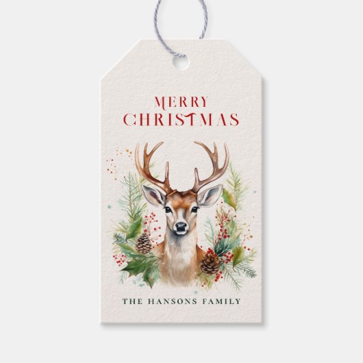 Stijlvol & Elegant Herten Kerstgroen Custom Cadeaulabel (Voorkant)