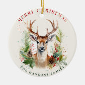 Stijlvol & Elegant Herten Kerstgroen Custom Keramisch Ornament (Voorkant)