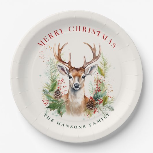 Stijlvol & Elegant Herten Kerstgroen Custom Papieren Bordje (Voorkant)