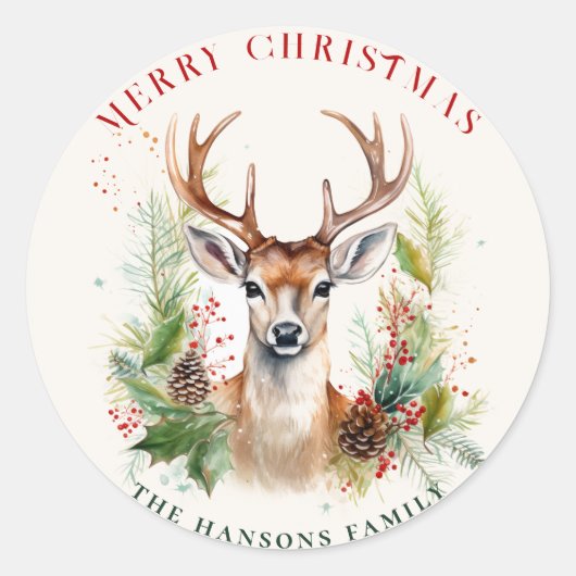 Stijlvol & Elegant Herten Kerstgroen Custom Ronde Sticker (Voorkant)