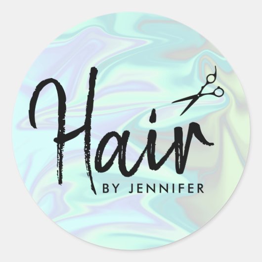 Stijlvol, elegant holografisch haarstylist ronde sticker (Voorkant)