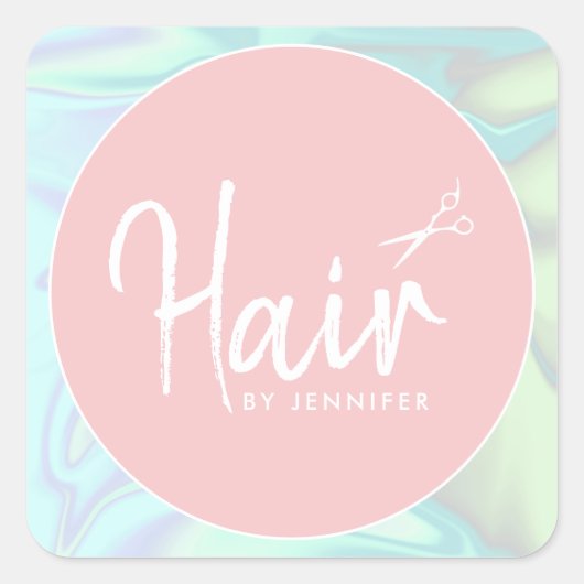 Stijlvol, elegant holografisch haarstylist vierkante sticker (Voorkant)