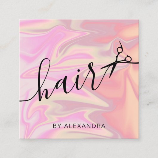 Stijlvol, elegant holografisch haarstylist vierkante visitekaartje (Voorkant)