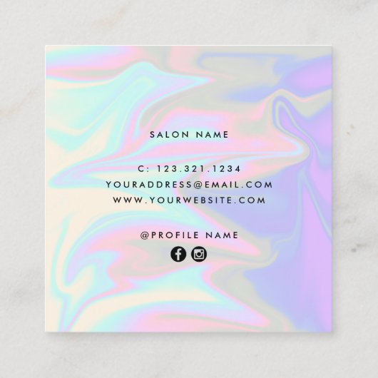 Stijlvol, elegant holografisch haarstylist vierkante visitekaartje (Achterkant)