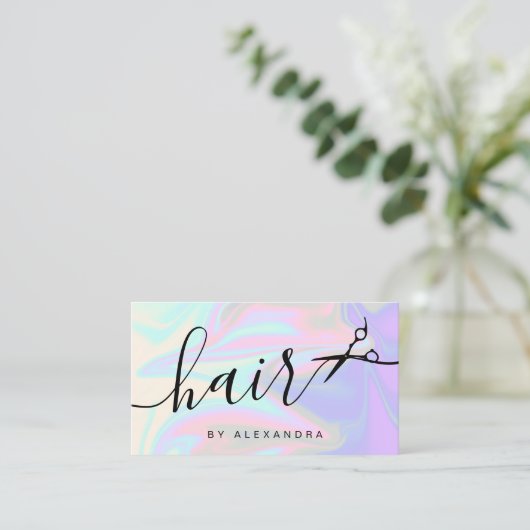 Stijlvol, elegant holografisch haarstylist visitekaartje (Staand voorkant)