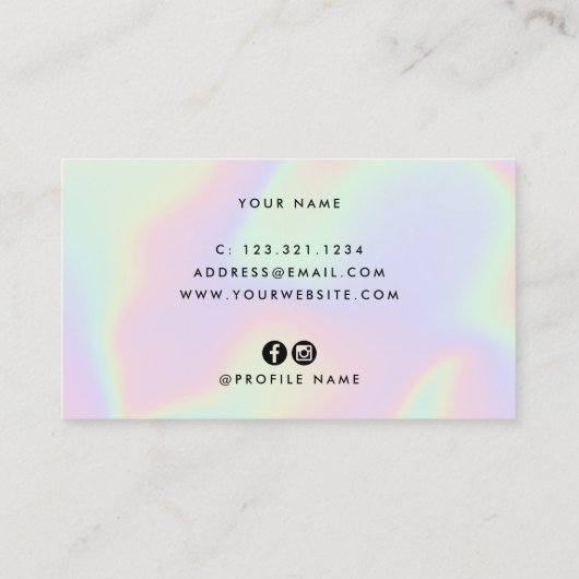 Stijlvol, elegant holografisch haarstylist visitekaartje (Achterkant)