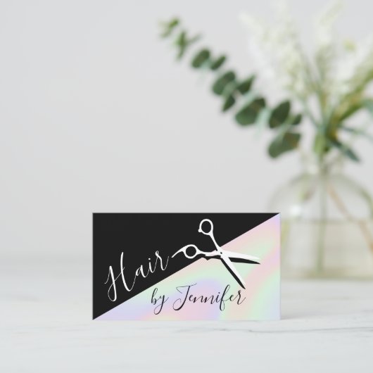 Stijlvol, elegant holografisch haarstylist visitekaartje (Staand voorkant)