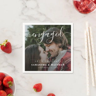 Stijlvol Elegant Koppel Foto Verlovingsfeest Servet