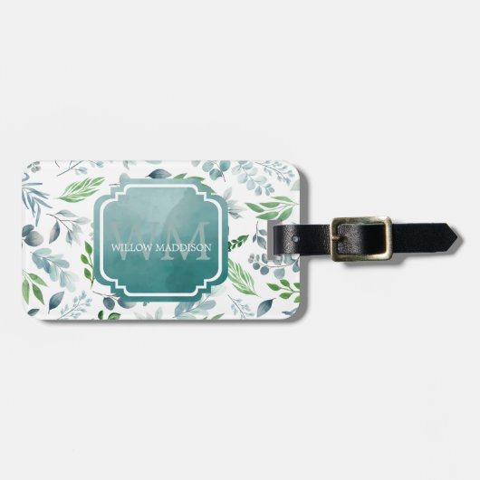 Stijlvol Elegant Monogram Waterverf Foliage Bagagelabel (Voorkant horizontaal)