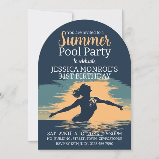 Stijlvol & Elegant Pool Party Verjaardag Kaart (Voorkant)
