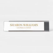 Stijlvol Elegant Professioneel Wit Goud Minimaal Bureau Naambordje (Voorkant)