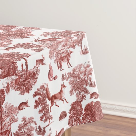 Stijlvol Elegant Red French Toile Fox Rabbit Tafelkleed (Voorbeeld)