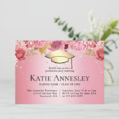 Stijlvol Elegant Roze Floral Afstuderen Kaart (Staand voorkant)