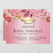 Stijlvol Elegant Roze Floral Afstuderen Kaart (Voorkant / Achterkant)